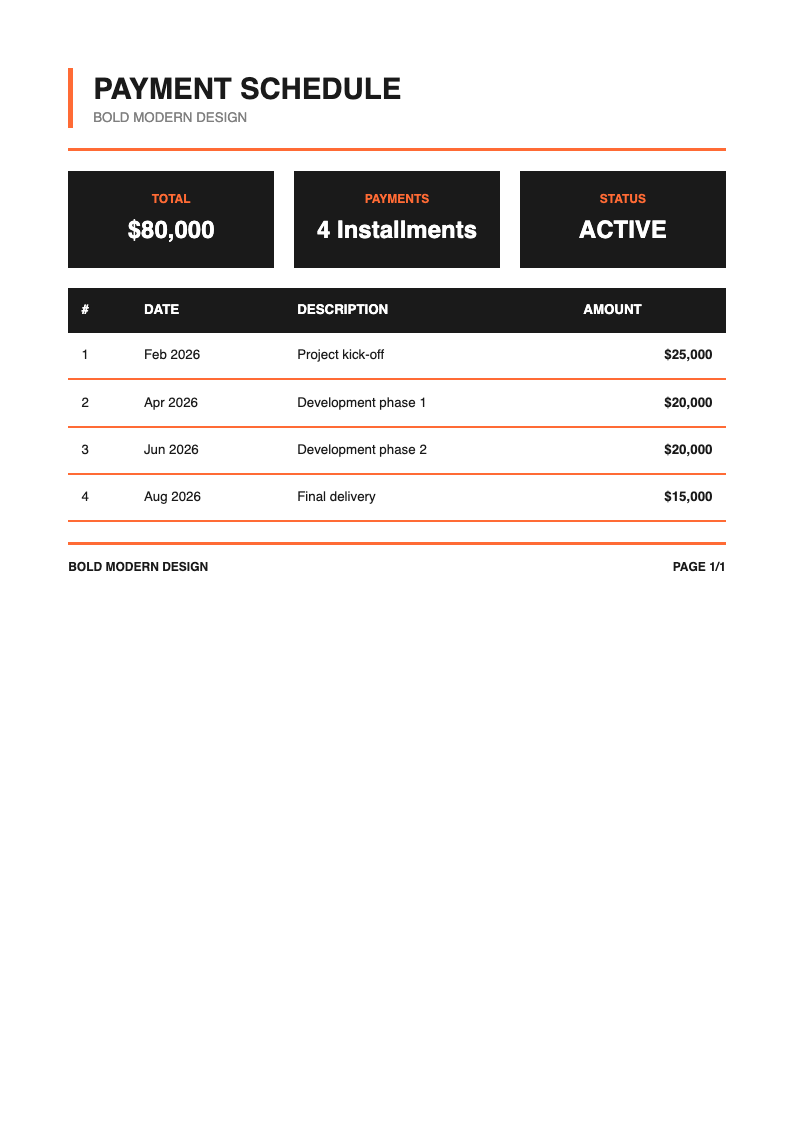 Bold modern payment schedule